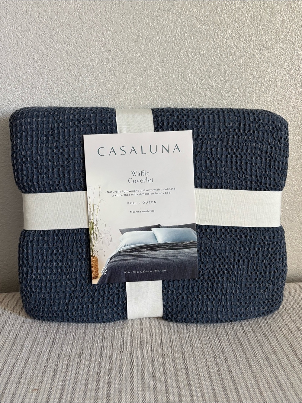 NWT Full/Queen Textured Waffle Coverlet Dark Mineral Blue - Casaluna